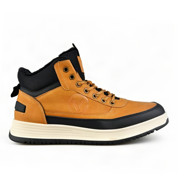 ανδρικά μποτάκια ύφασμα/οικολογικό δέρμα ανοιχτό καφέ