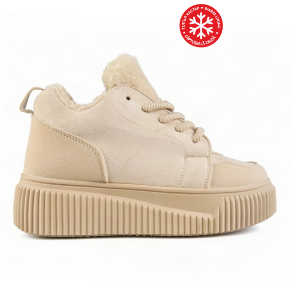 lady's boots synthetic leather/textile beige